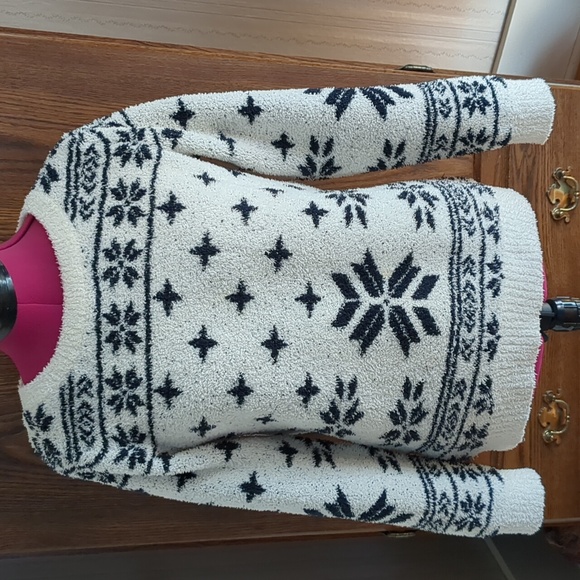 Barefoot Dreams Cozy Chic Heavyweight Knit Snowflake Sweater Navy/Cream XS - Picture 1 of 9